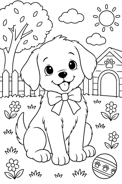 a puppy wearing a bow coloring page