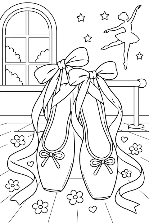 ballet shoes with ribbon bows coloring page