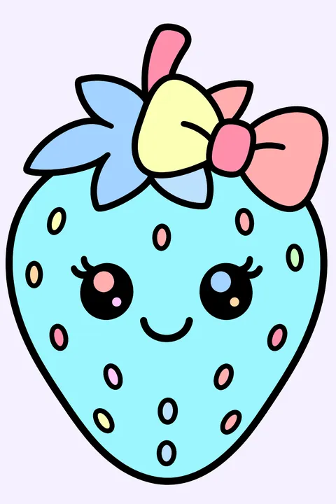 a strawberry wearing a bow coloring page