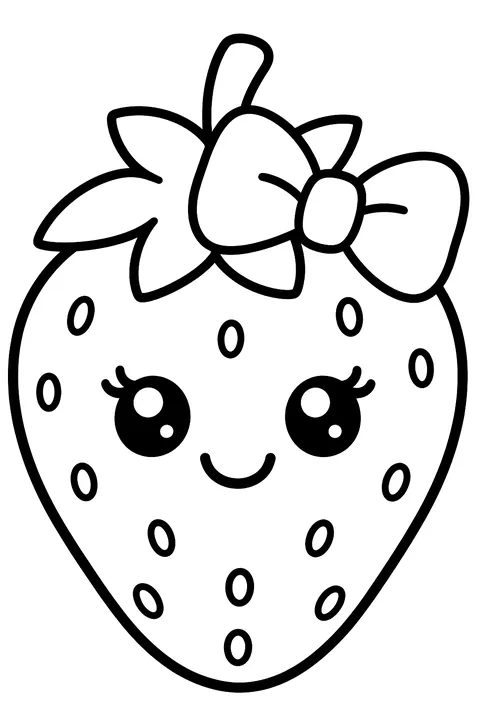 a strawberry wearing a bow coloring page