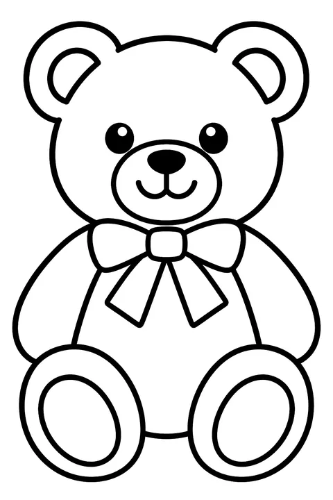 a teddy bear with a neck bow coloring page