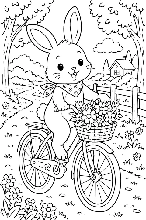 Bunny on a Bicycle coloring page