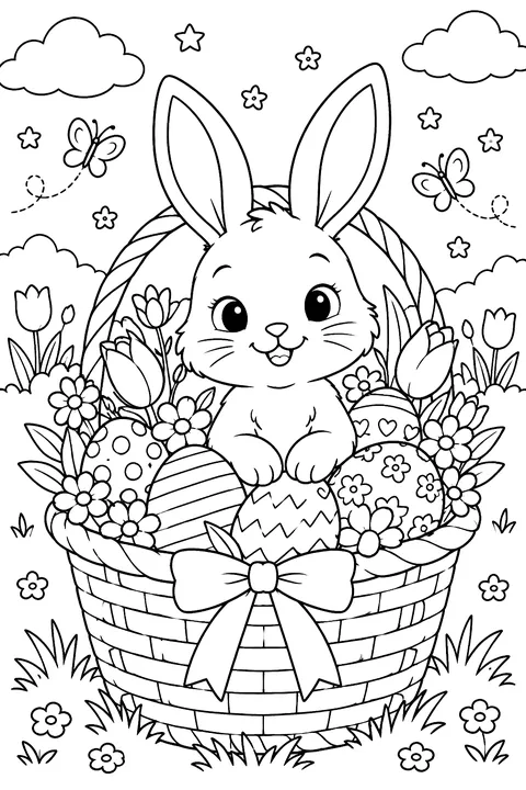 Bunny in an Easter Basket coloring page