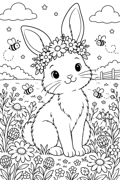 Bunny With a Flower Crown coloring page