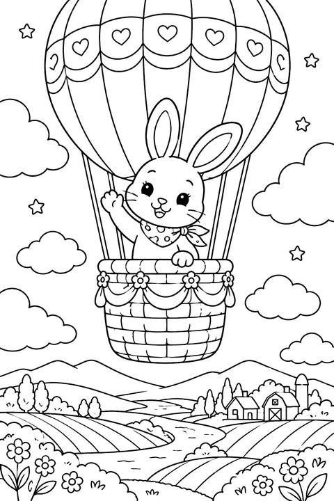 Bunny in a Hot Air Balloon coloring page