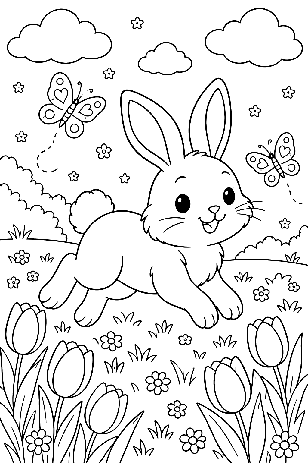 Bunny Hopping Through the Meadow coloring page