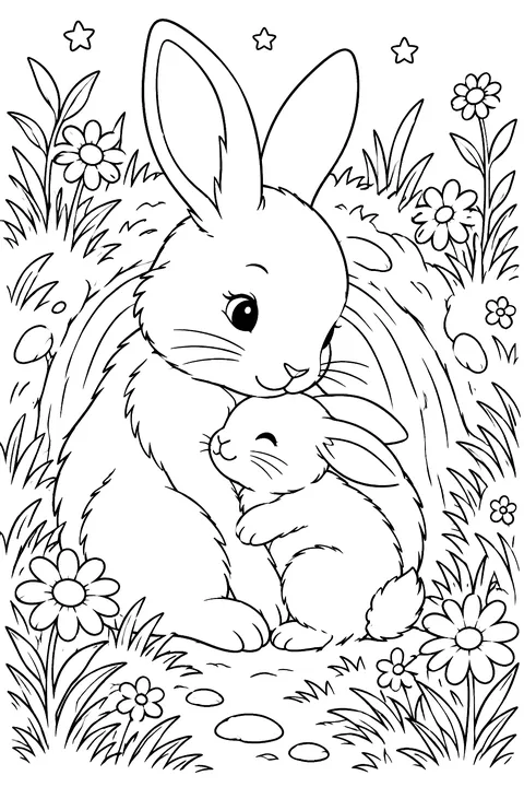 Mother Rabbit and Baby Bunny coloring page