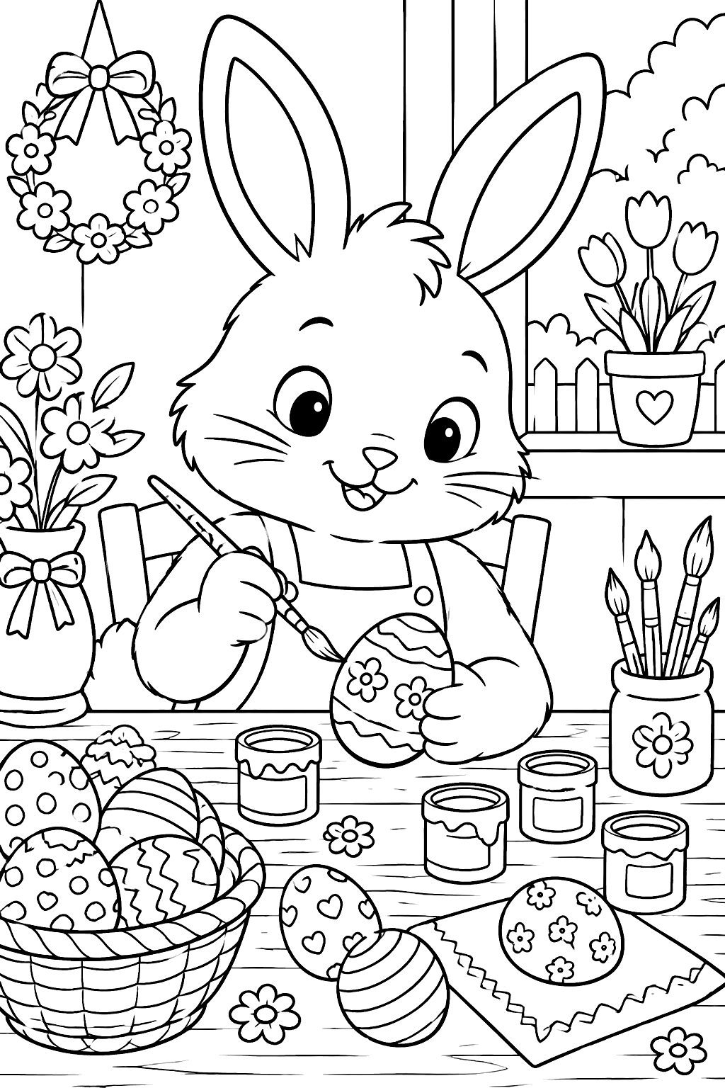 Bunny Painting Easter Eggs coloring page