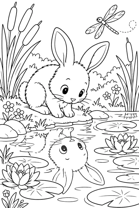 Bunny by the Pond coloring page