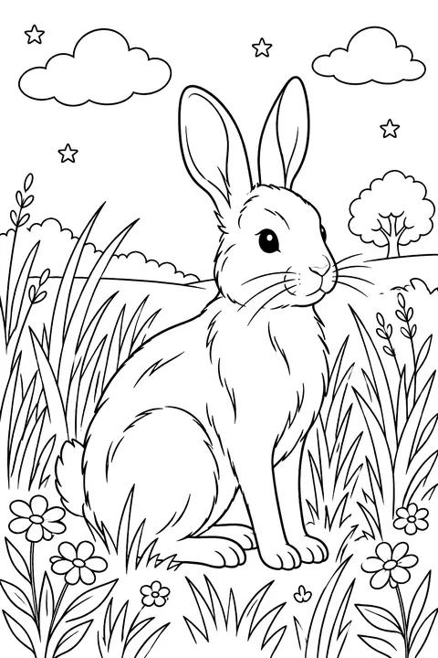Wild Rabbit in Tall Grass coloring page