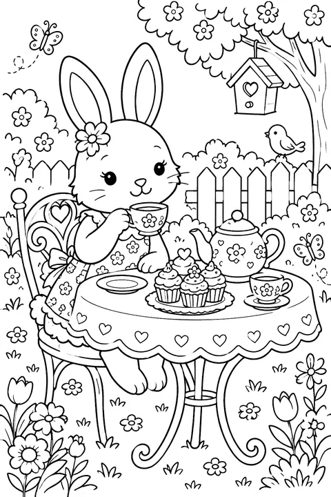 Bunny Tea Party coloring page