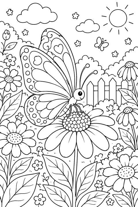 Butterfly in the Flower Garden coloring page