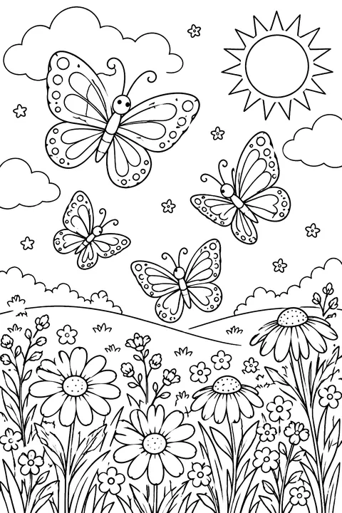 Butterflies Over the Meadow coloring page