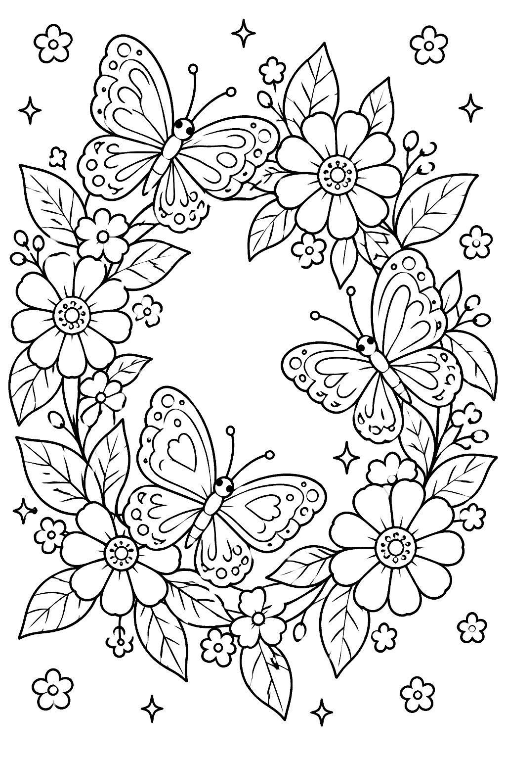 Butterfly Flower Wreath coloring page