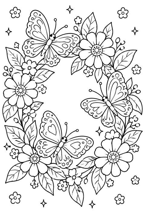 Butterfly Flower Wreath coloring page