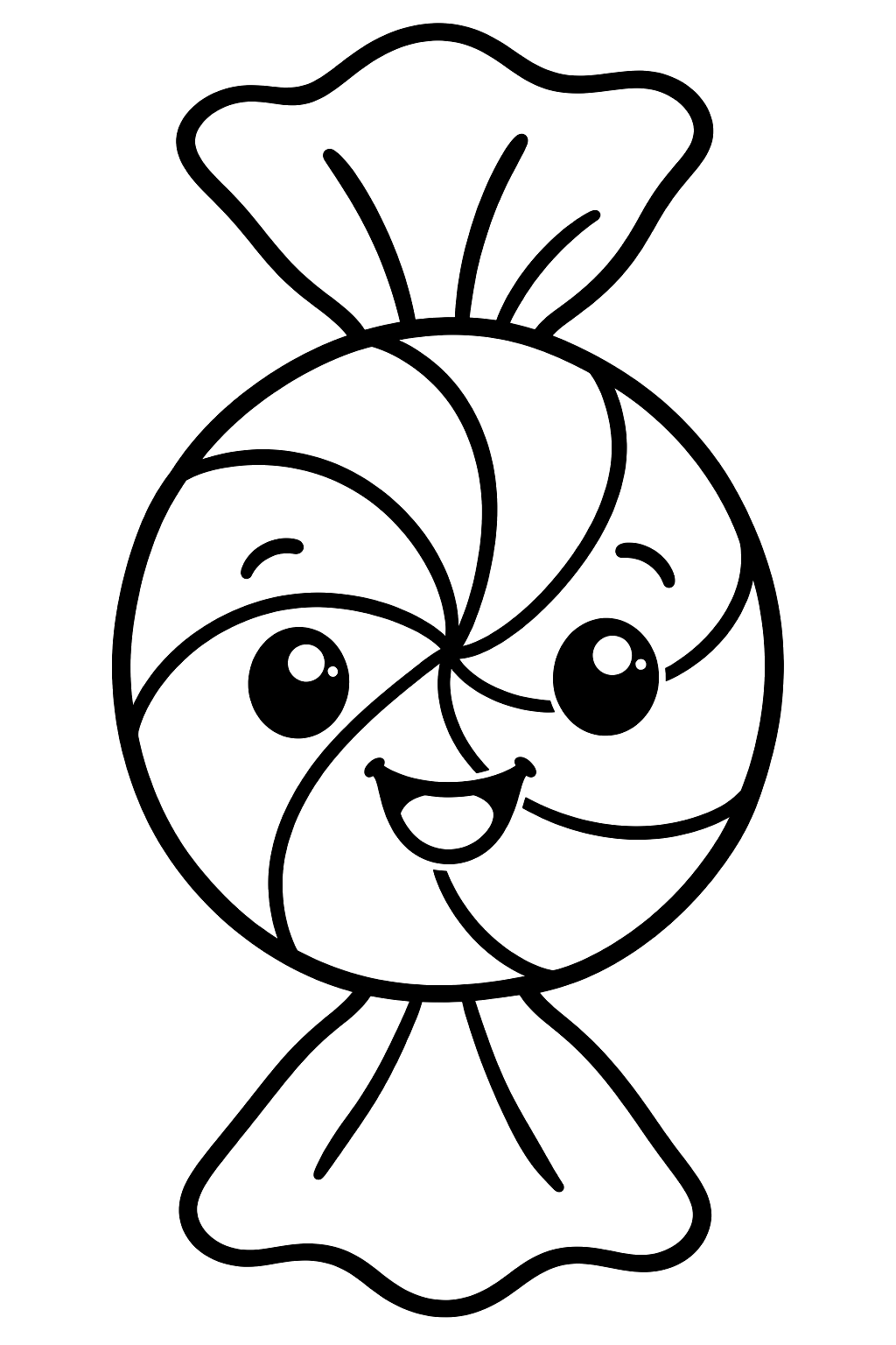 Round peppermint candy with swirl stripes and twisted wrapper ends coloring page
