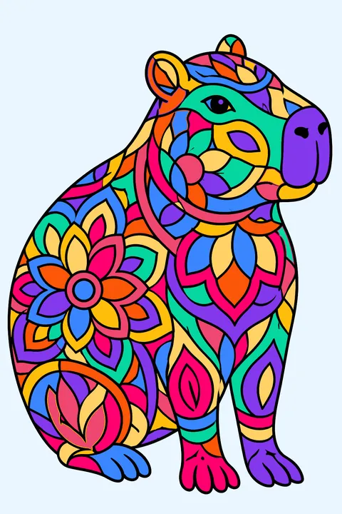 Capybara filled with mandala patterns coloring page