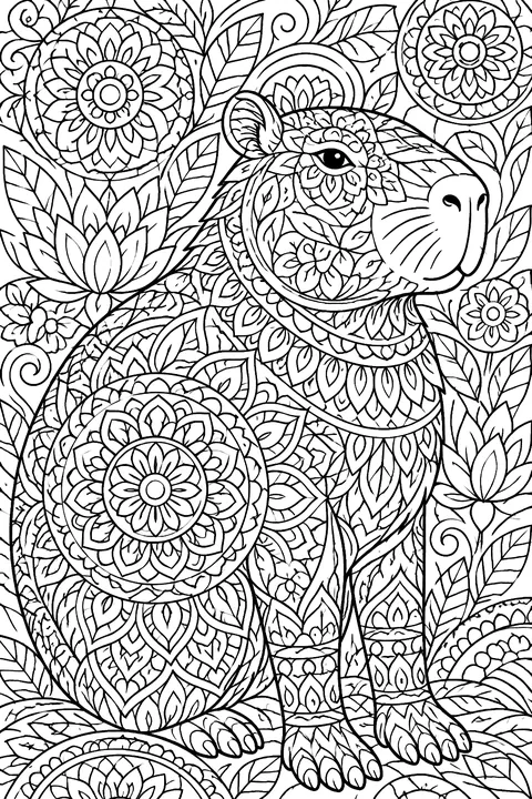 Capybara filled with mandala patterns coloring page