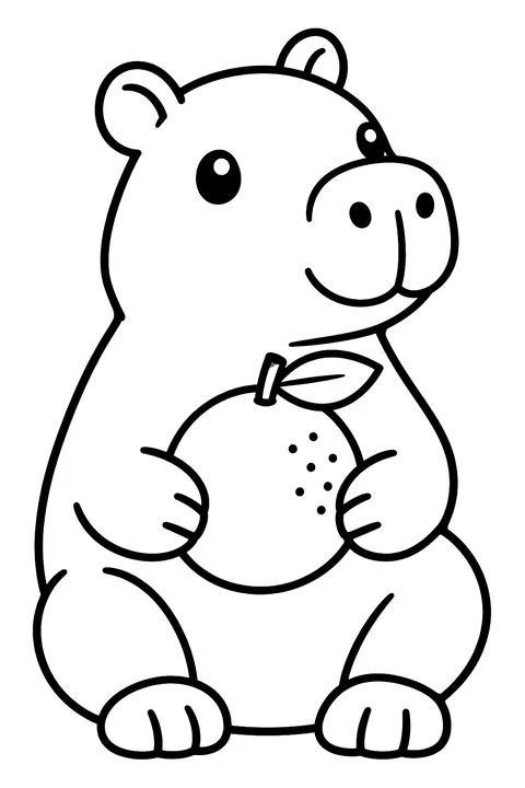 Capybara with an orange coloring page