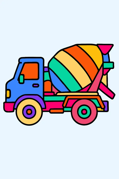 Cement mixer truck with a striped rotating drum coloring page