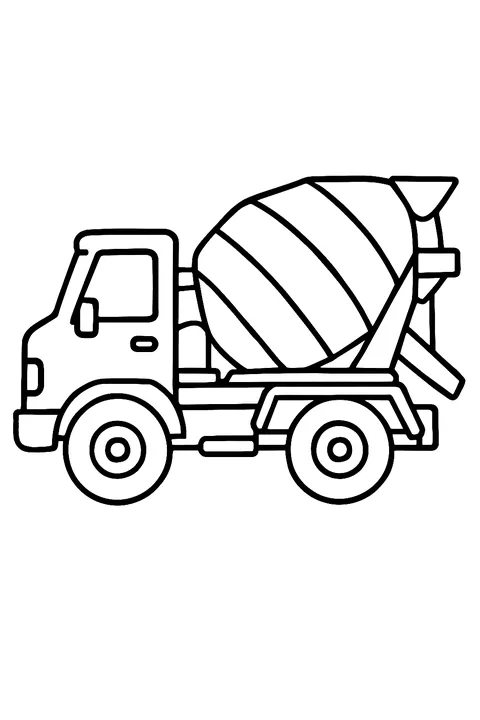 Cement mixer truck with a striped rotating drum coloring page