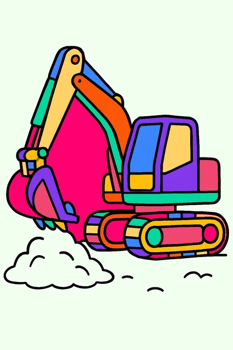 Excavator digging dirt with its arm and bucket coloring page