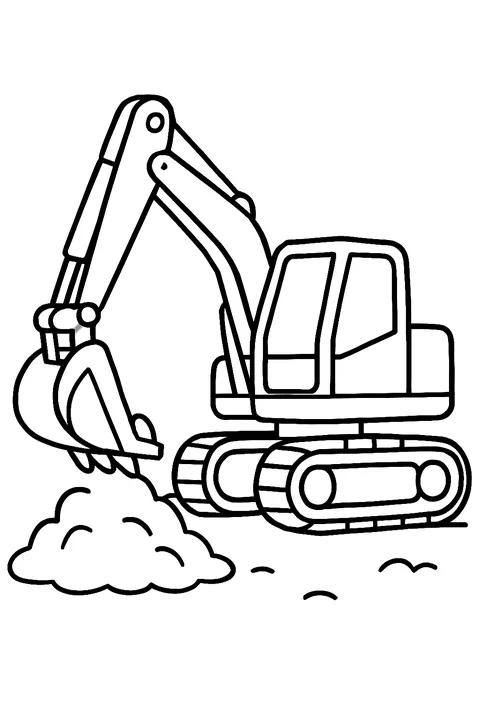 Excavator digging dirt with its arm and bucket coloring page