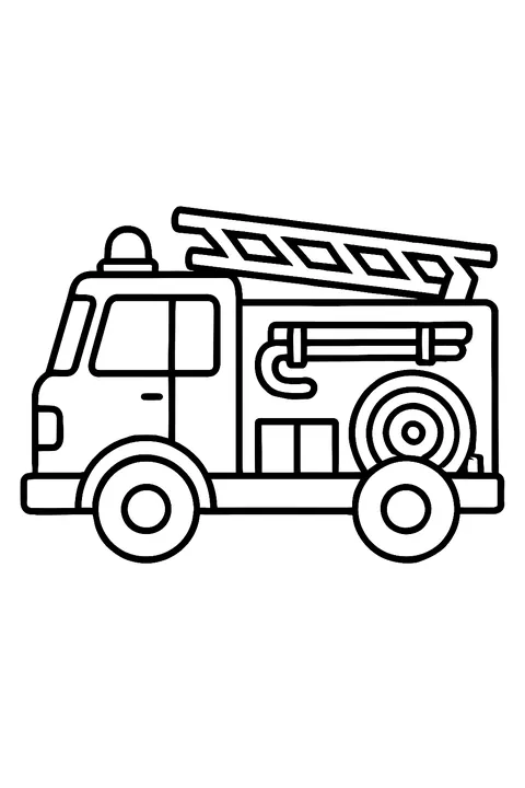 Fire truck with a ladder on top and a hose reel coloring page