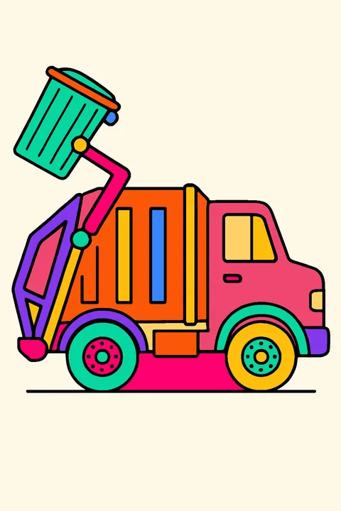 Garbage truck lifting a trash can coloring page