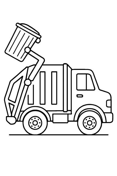 Garbage truck lifting a trash can coloring page