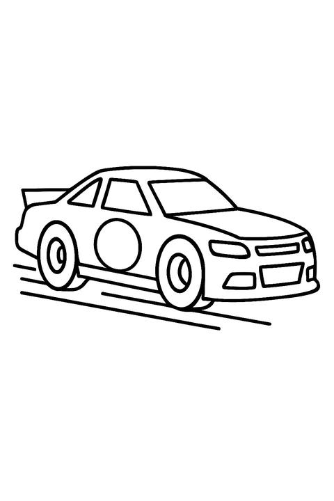 Race car speeding on a track with a blank number circle coloring page