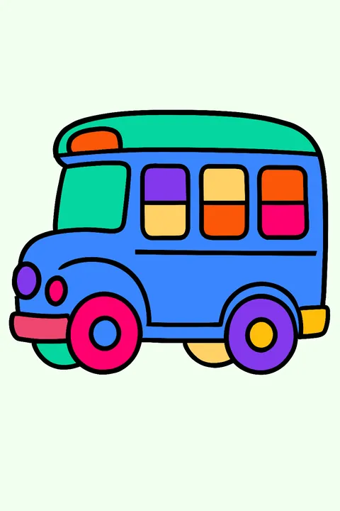 Cartoon school bus with a row of windows coloring page