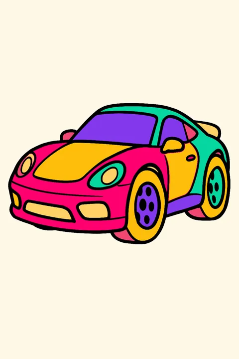 Cartoon sports car with big wheels coloring page