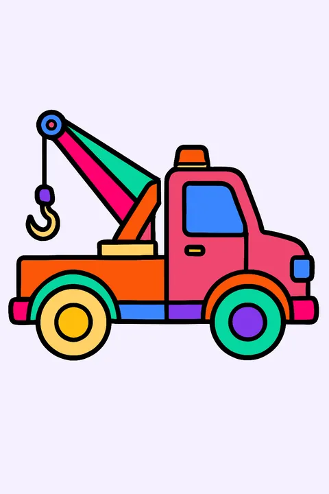 Tow truck with a hook and boom coloring page