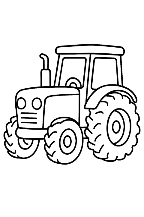 Cartoon farm tractor with big back wheels coloring page
