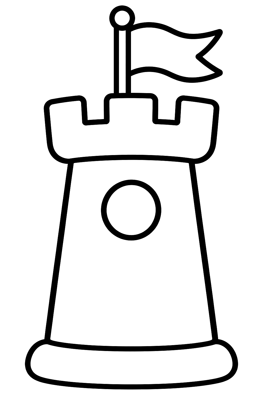 Castle tower with a waving flag and one round window coloring page