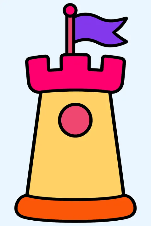Castle tower with a waving flag and one round window coloring page