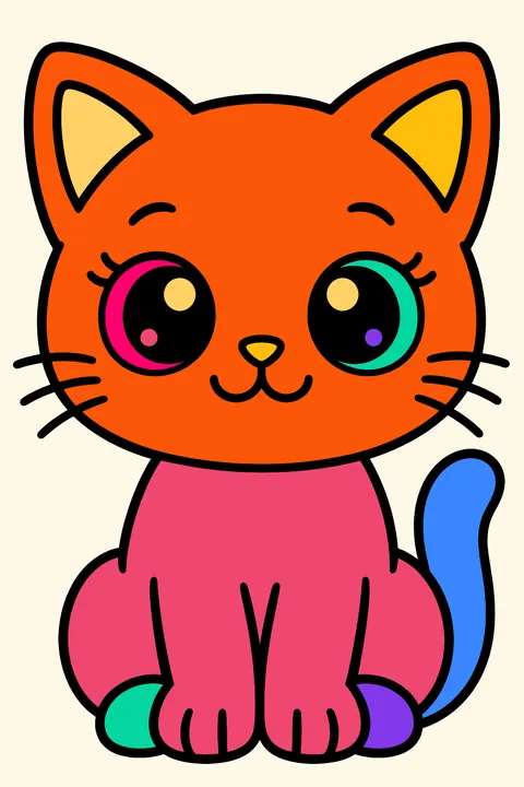 Kawaii cat with big eyes coloring page