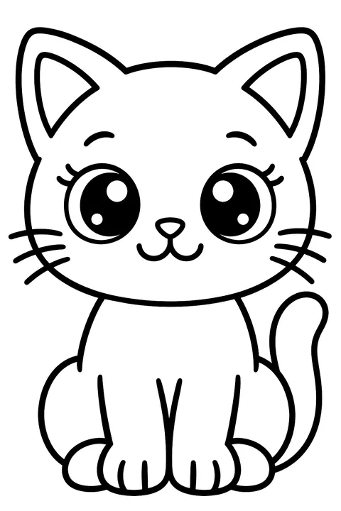 Kawaii cat with big eyes coloring page