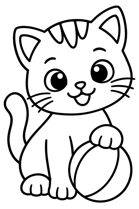 Kitten with a ball coloring page