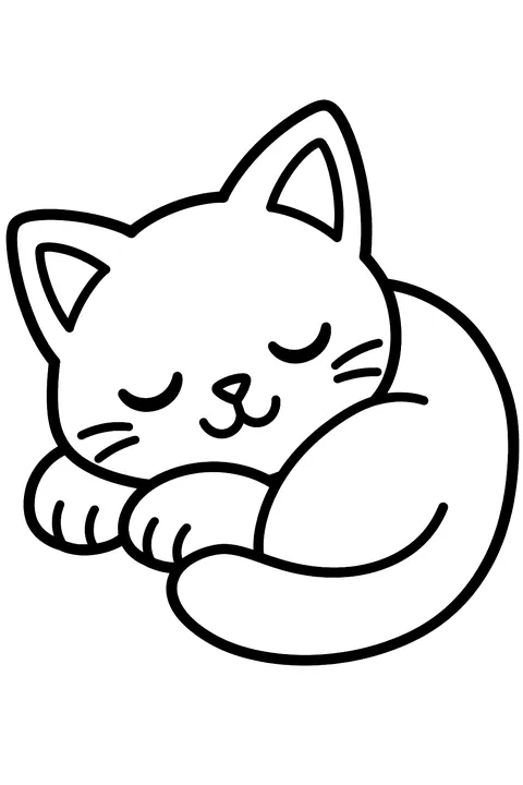 Kitten curled up asleep coloring page