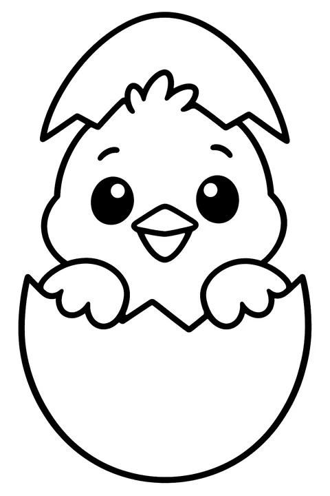 Chick peeking out of an egg shell coloring page