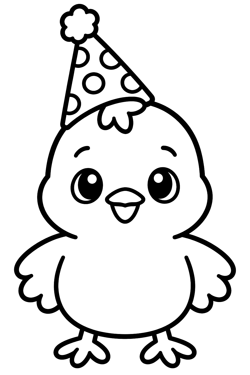 Chick wearing a little party hat coloring page
