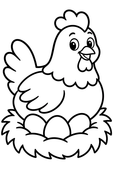Hen sitting on a nest coloring page