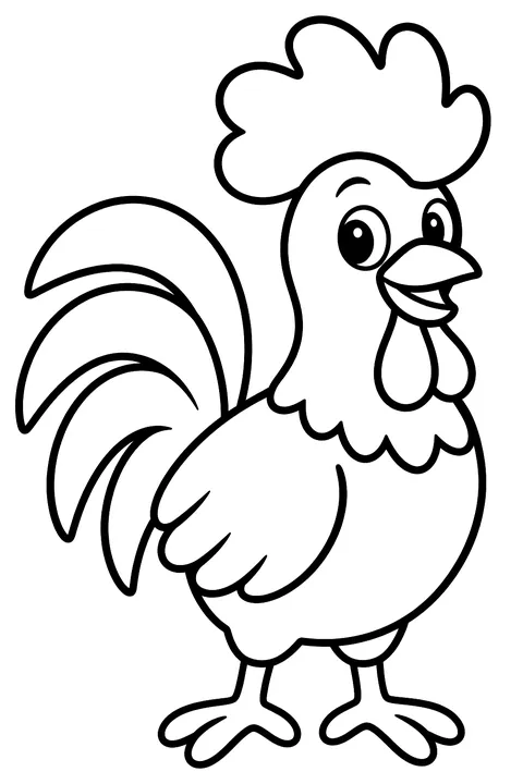Cartoon rooster with a big comb coloring page
