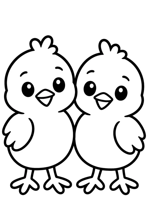 Two baby chicks side by side coloring page