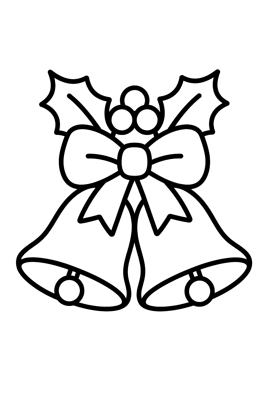 two bells with a bow and holly leaves coloring page