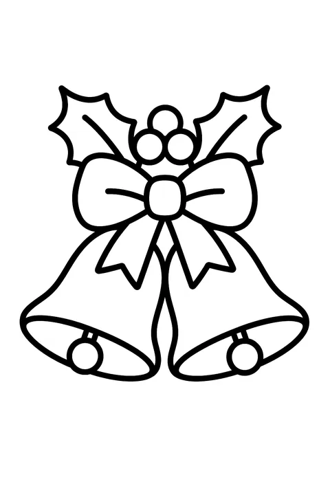 two bells with a bow and holly leaves coloring page