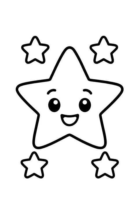 a big shining star with smaller stars coloring page