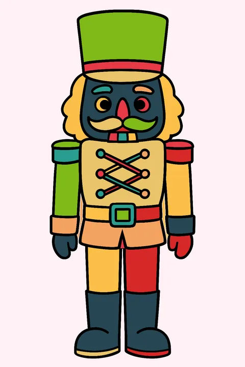 Nutcracker soldier toy with a tall hat and uniform coloring page